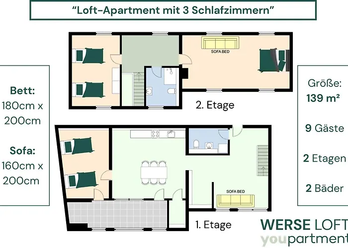 139 Qm - Exklusiv Auf 2 Etagen - Werse Loft By Youpartments Münster